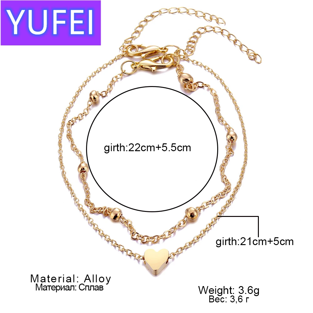 

IPARAM Women's Anklet Bohemian Layered Heart Anklet 2020 Summer Beach Anklets On Foot Ankle Bracelets For Women Leg Chain