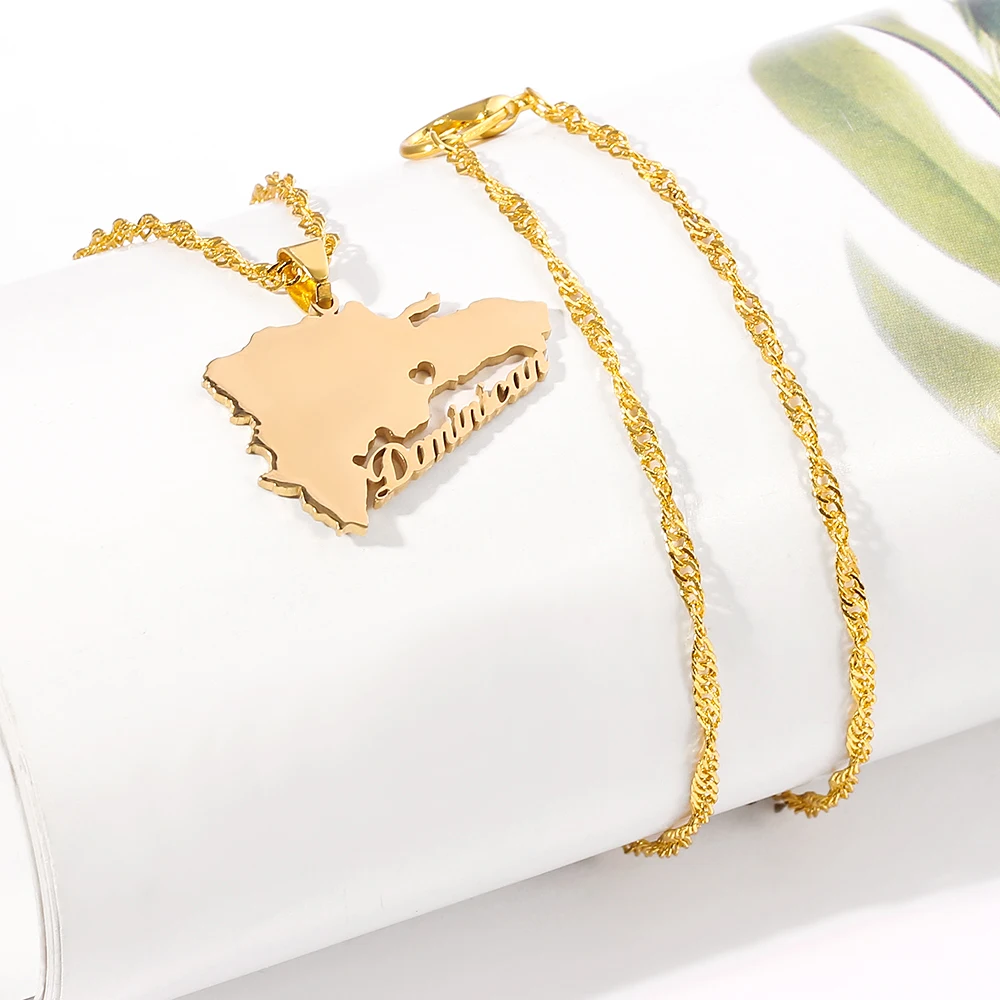 Ожерелье с подвеской изображением Доминиканской карты из нержавеющей стали