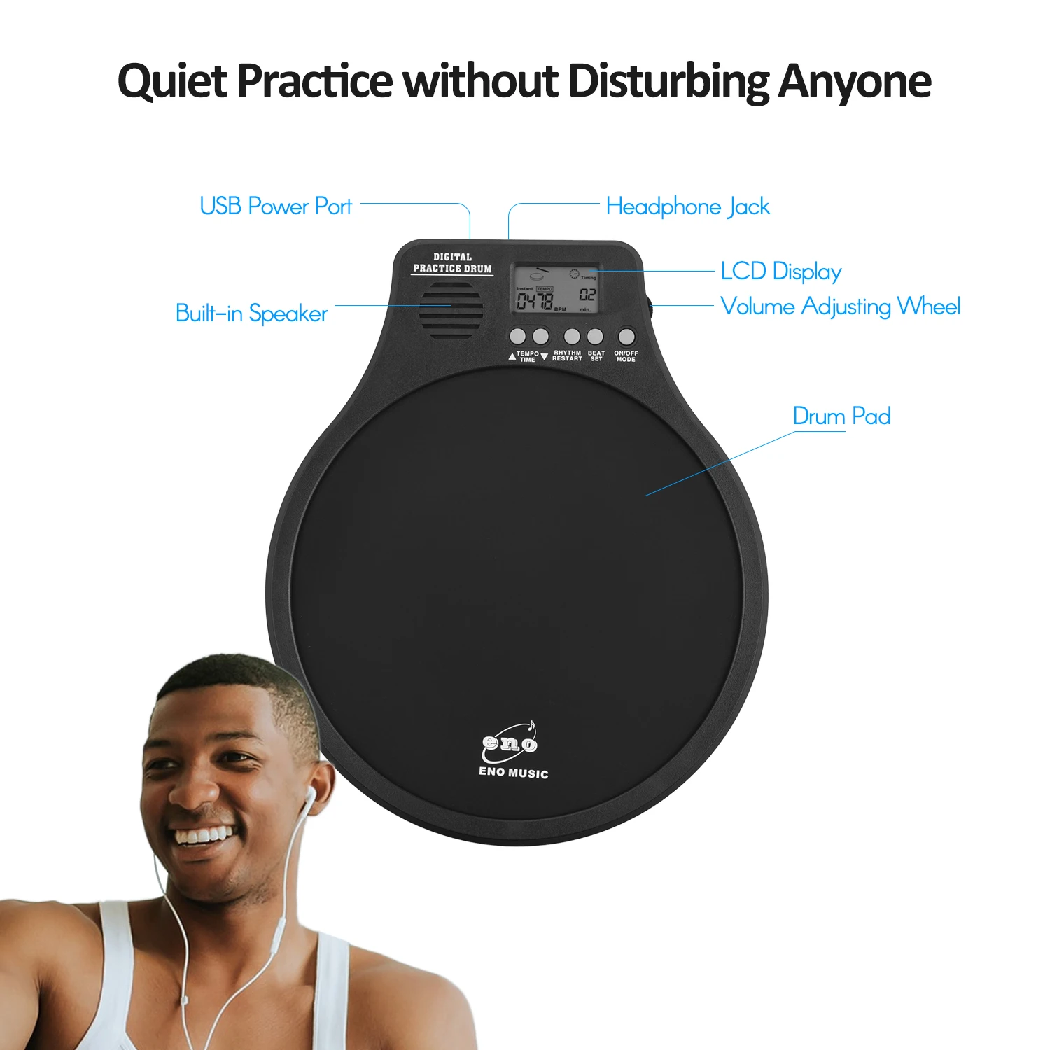 Электронный барабанный коврик цифровой тренировочный барабан с счетом скорости