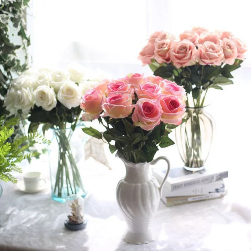Отель 6 шт./лот Декоративные искусственные цветы Дома Шелковые Розы