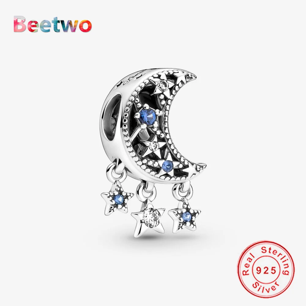 

925 Silver Star & Crescent Moon Charm Beads Fit Original Pandora Charms Bracelet Silver 925 Pendant Charm Jewelry Berloque