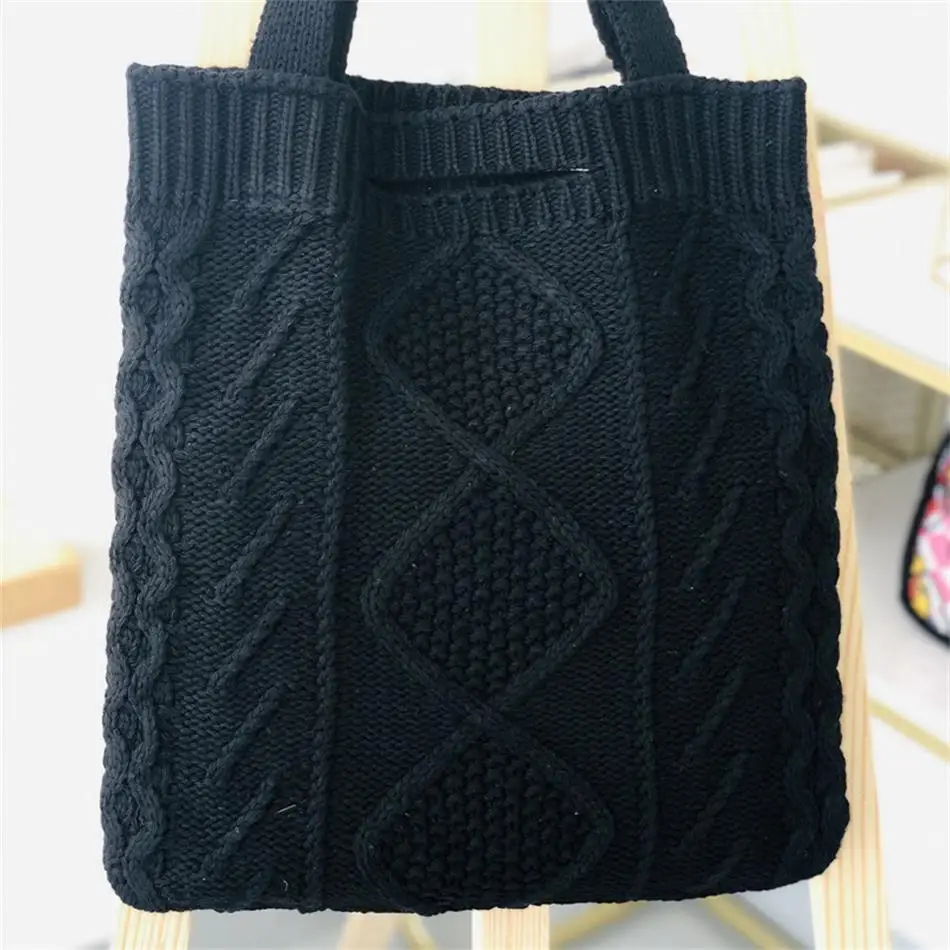 

Female Woolen Knitted Braid Criss Cross Handbag Teenager Crochet Winter Korean Fashion Retro Chic Large Capacity Shoulder Bags