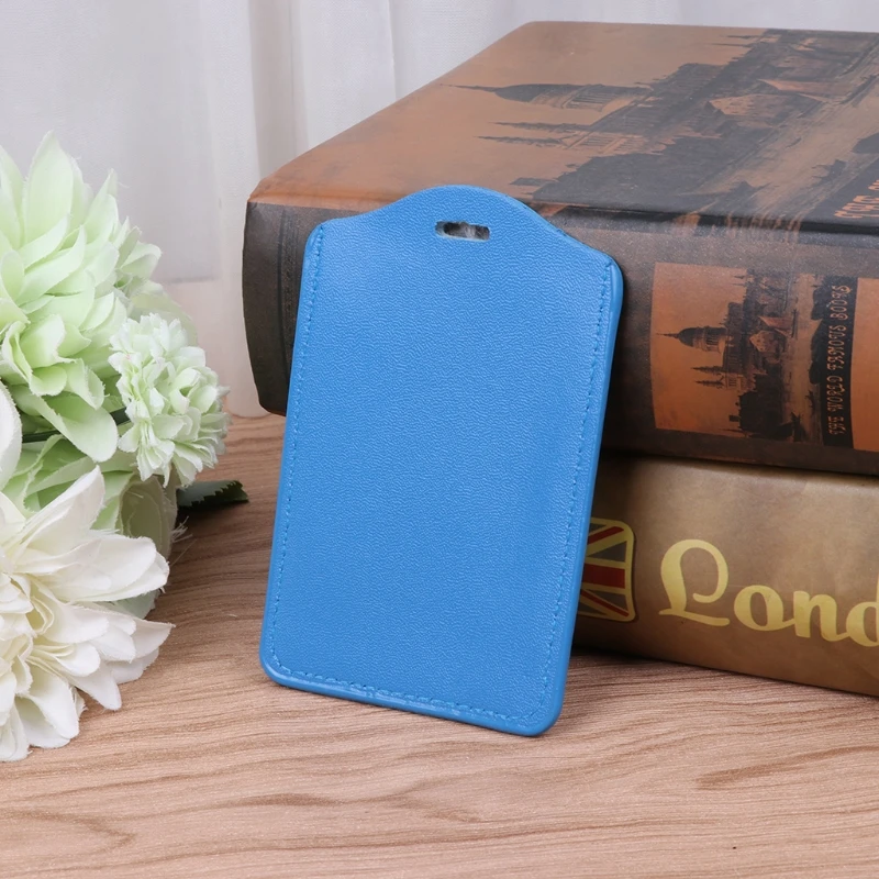 

10 Colors ID Window Business Work Card Holder Leather Case Badge Vertical Type