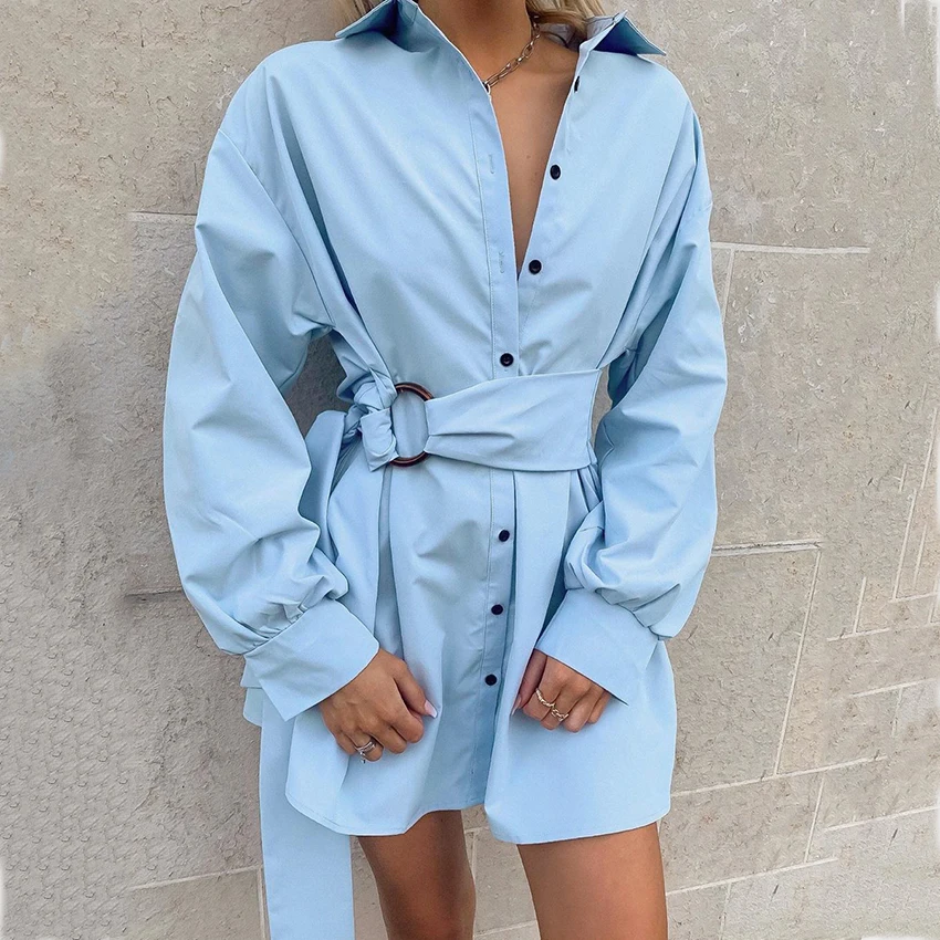 Однобортное синее белое элегантное ТРАПЕЦИЕВИДНОЕ платье с поясом женское