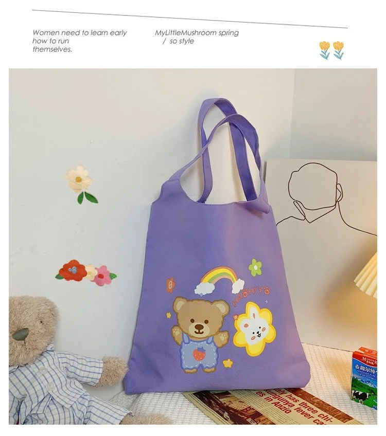 

Antique cute soft cute printed colorful bear girl student canvas bag