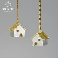 lotus fun unique castle long hanging dangle earrings for women 925 sterling silver handmade fashion jewelry 2021 trend new gifts