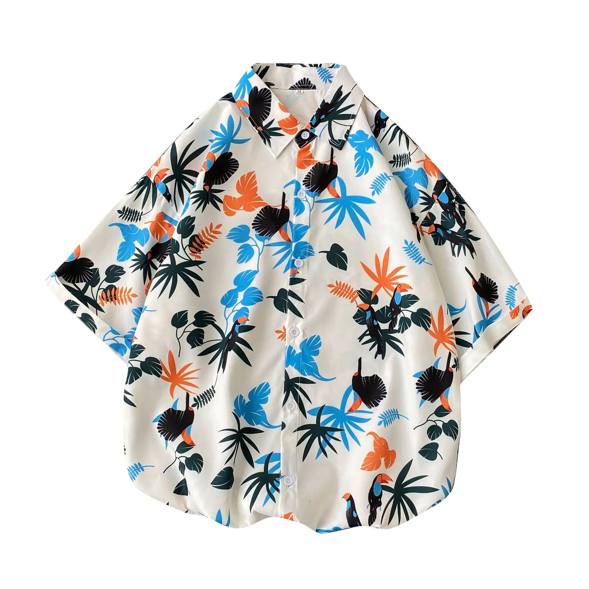 

Summer flower printed spot lapel youth leisure common fit men's blouse