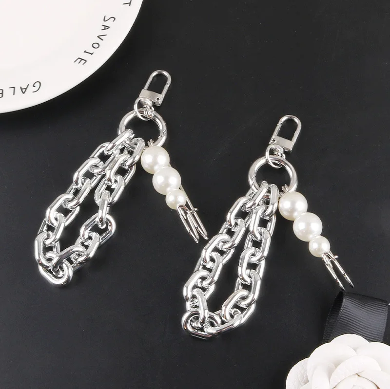 

Creative Imitation Pearl Pin Keychain Bag Decoration Car KeyChain Silver Open Ring Lovely Couple Bag Airpods Key Chains Ornament