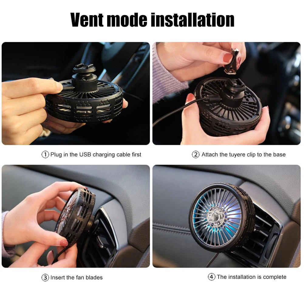 Car Air Vent Dashboard Colorful LED Aromatherapy 3 Wind Speed Cooling Fan strong wind fan mini cooler stron | Автомобили и