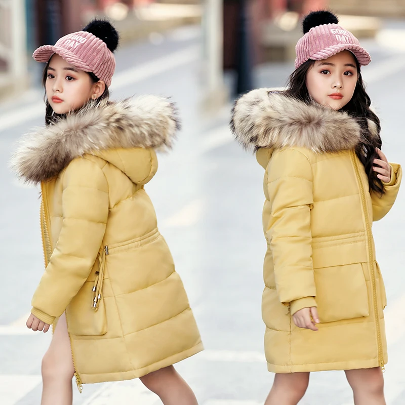 От 3 до 14 лет зимняя куртка для девочек Толстая теплая пуховая детский зимний