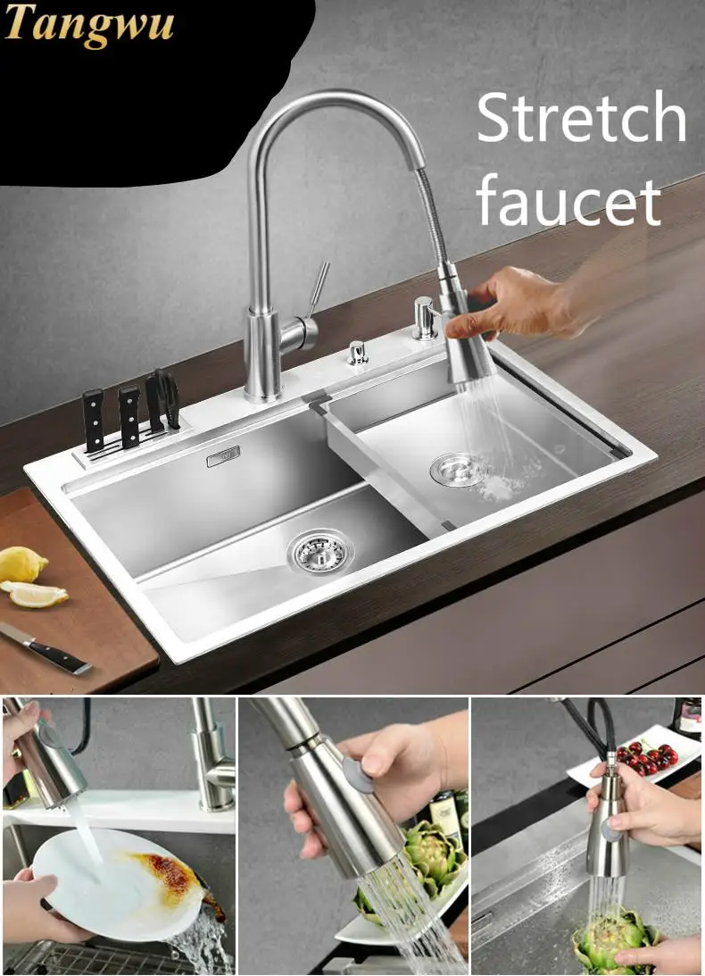 Горячая Распродажа большая кухонная раковина из нержавеющей стали 304 с кнопочной