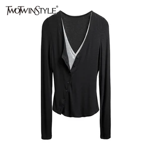 Женский вязаный кардиган TWOTWINSTYLE, вязаный кардиган с v-образным вырезом и длинным рукавом, осень 2020