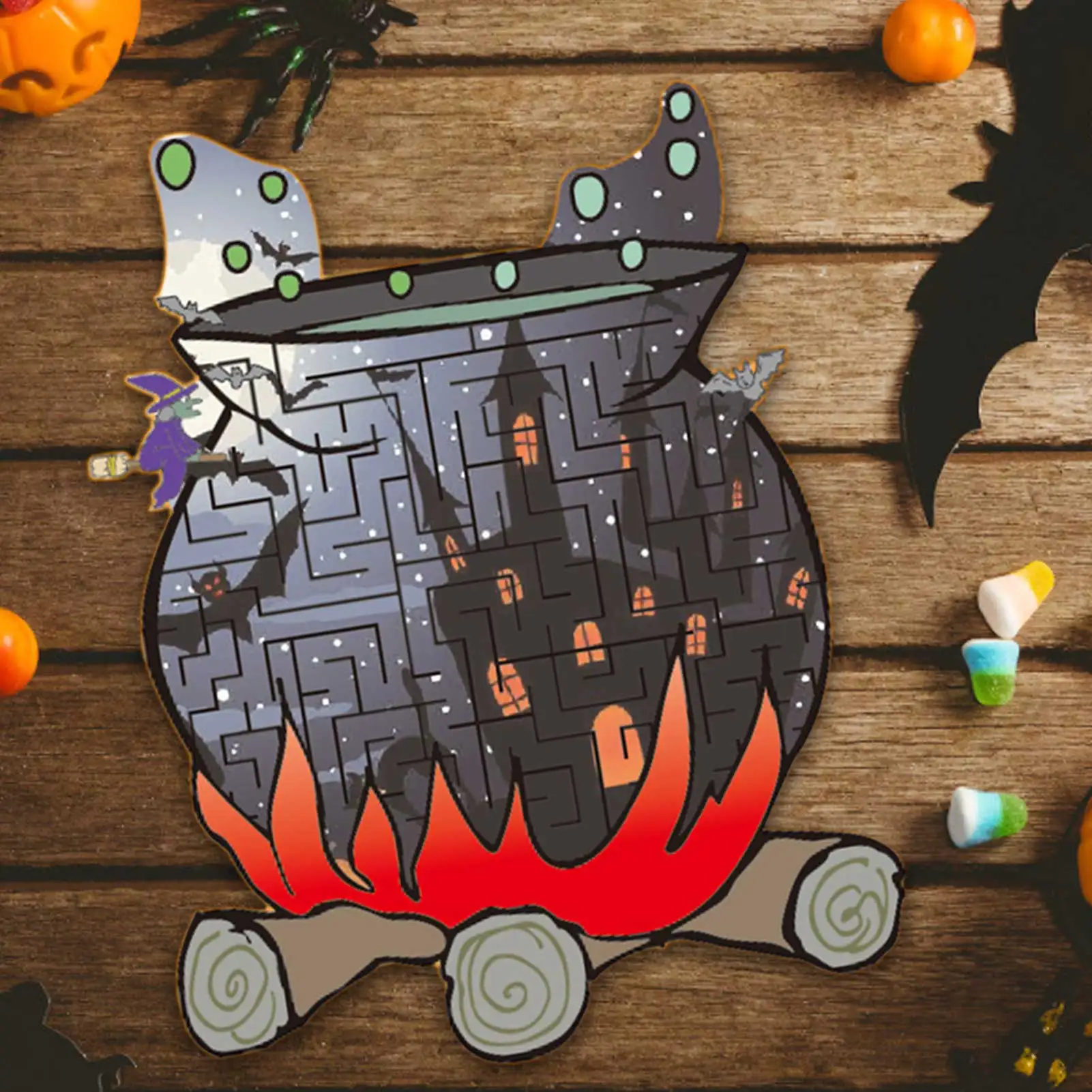 Halloween Jigsaw Puzzle Witch Hat Irregular Flame Ghost Jar Colorful Puzzles With Elements Best Gift For Kids | Игрушки и хобби