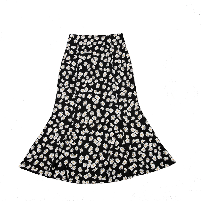 

Женская юбка с эластичной завышенной талией, юбка-годе в Корейском стиле с цветочным принтом маргариток, новинка весны-лета 2021