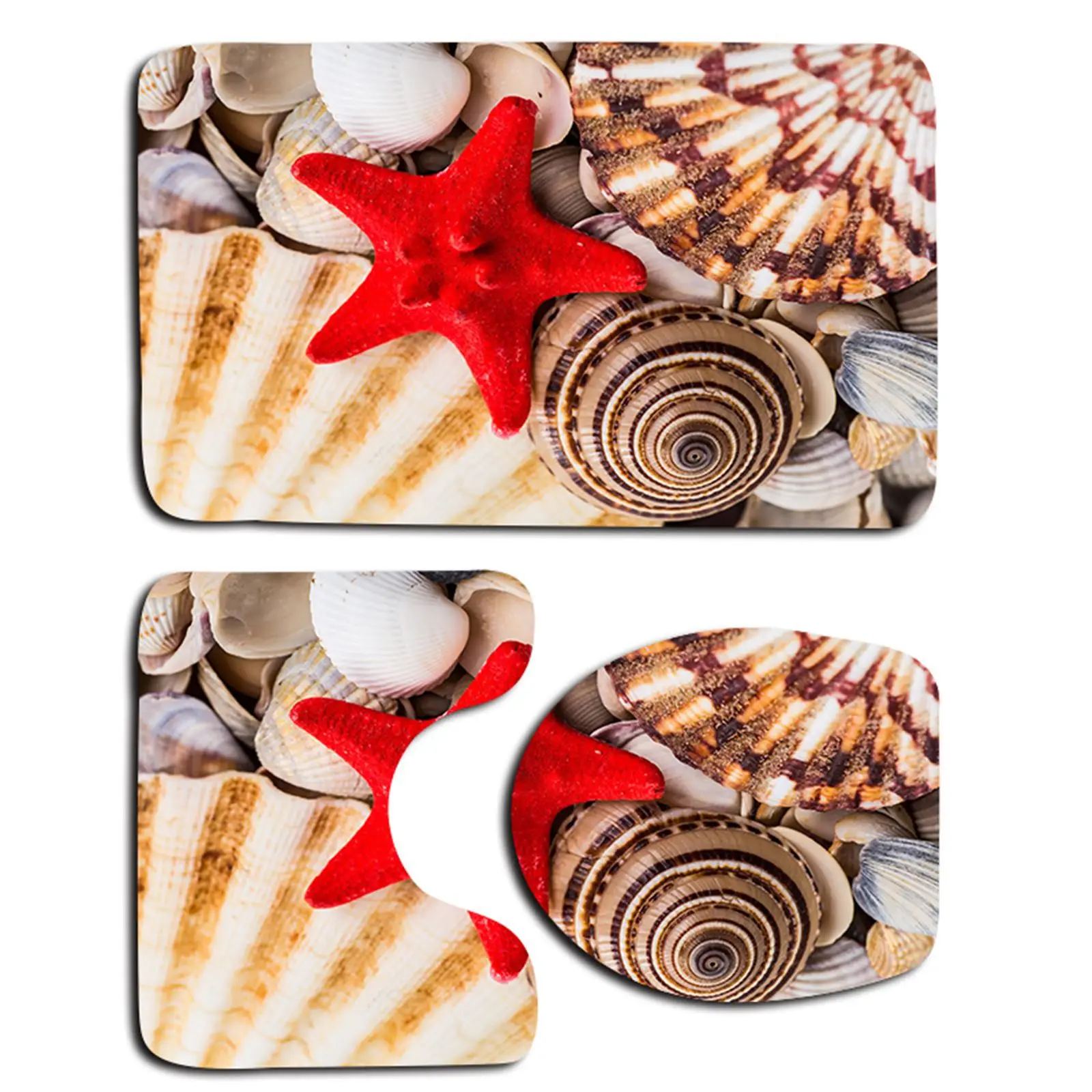 

3pcs/set Bathroom Rug Set Non-Skid Bathroom Mat + U-Shaped Toilet Mat + Toilet Seat Cover