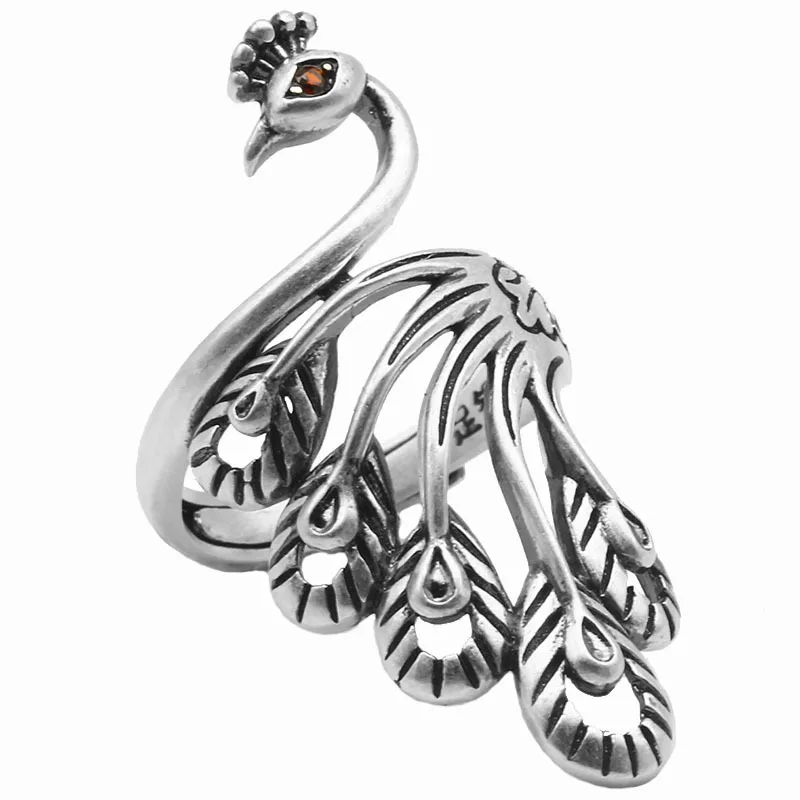 

New 925 Sterling Silver Peacock Rings for Women Adjustable Size Rings Fashion Wedding Jewelry Anillos Mujer