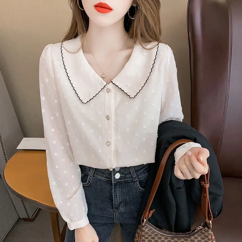 

Long Sleeve Women Blouses 2021 Plus Size Turn-down Collar Blouse Shirt Casual Tops Elegant Work Wear Chiffon Shirts Solid Tops