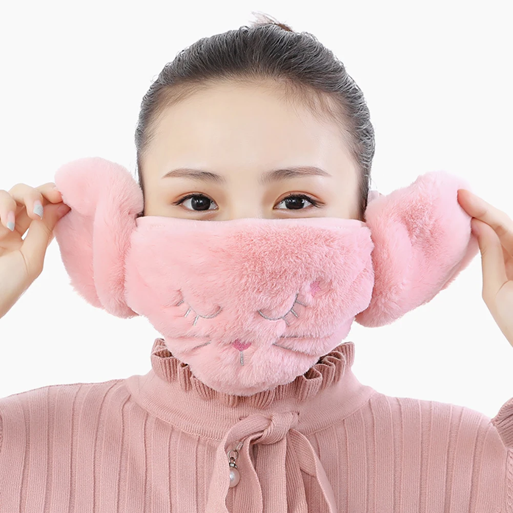 

Women Cartoon Cats Carrot Winter Plush Half Face Cover Warm Earmuff Ear Warmer