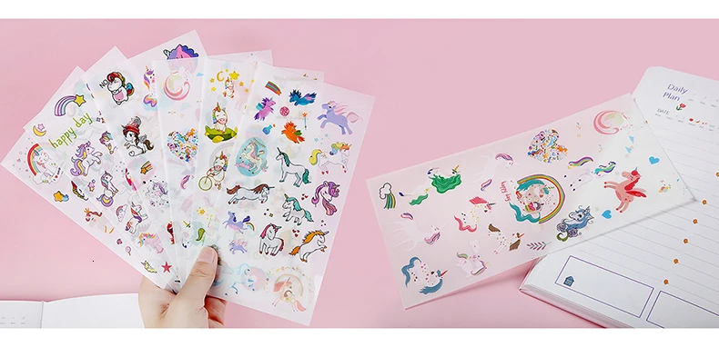 6 шт./компл. Kawaii Единорог Стикеры s Набор «сделай сам» для милый мультфильм клейкий стикер тетрадь для записей в форме пули аксессуары для журналов школьные канцелярские принадлежности