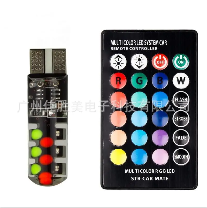 

Новый тип T10 красочные дистанционный пульт боковая лампа RGB cob боковая лампа T10 красочные стетящиеся волосы автомобильные лампы дальнего све...