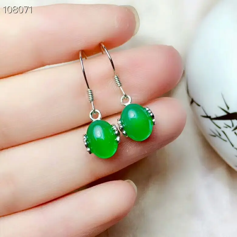 MeiBaPJ Natural Chalcedony Gemstone Earrings Ring Necklace for Women Real 925 Sterling Silver Green Stone Wedding Jewelry Set | Украшения и