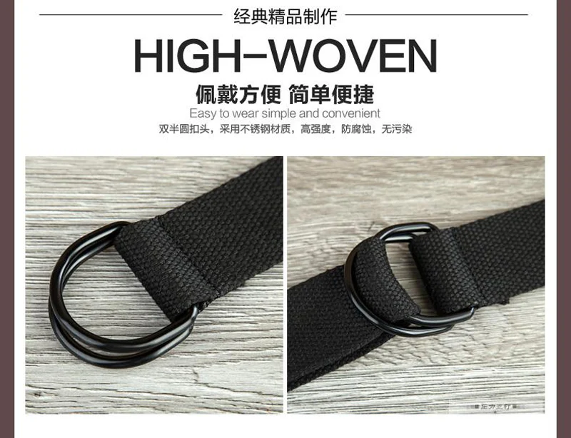 Fashion Hot Sale Solid 130 Casual Unisex Canvas Fabric Belt Strap D Ring Buckle Webbing Waist Band