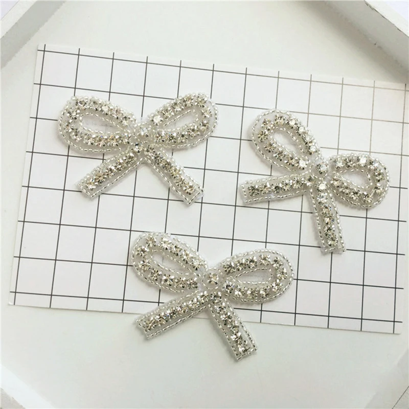 

1PCS 6CM Bowknot Silver Crystal Rhinestone Applique For DIY Weddiing Dress Bags Shoes Decoration Sewing Garments Accessories