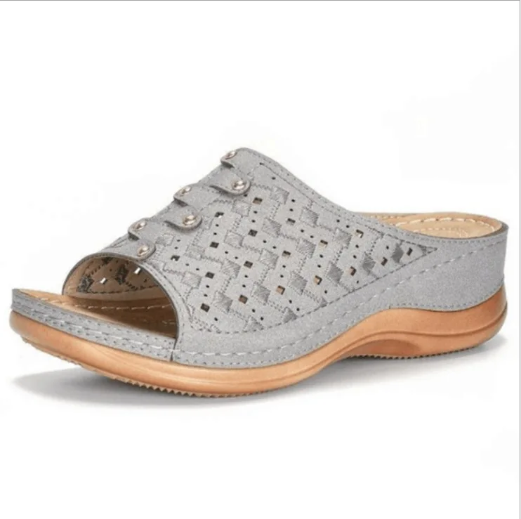 

Slippers Women Summer Big Size Female Shoes Slides Med Platform On A Wedge 2021 Flat Soft Fabric Sewing PU Rubber Casual Scandal