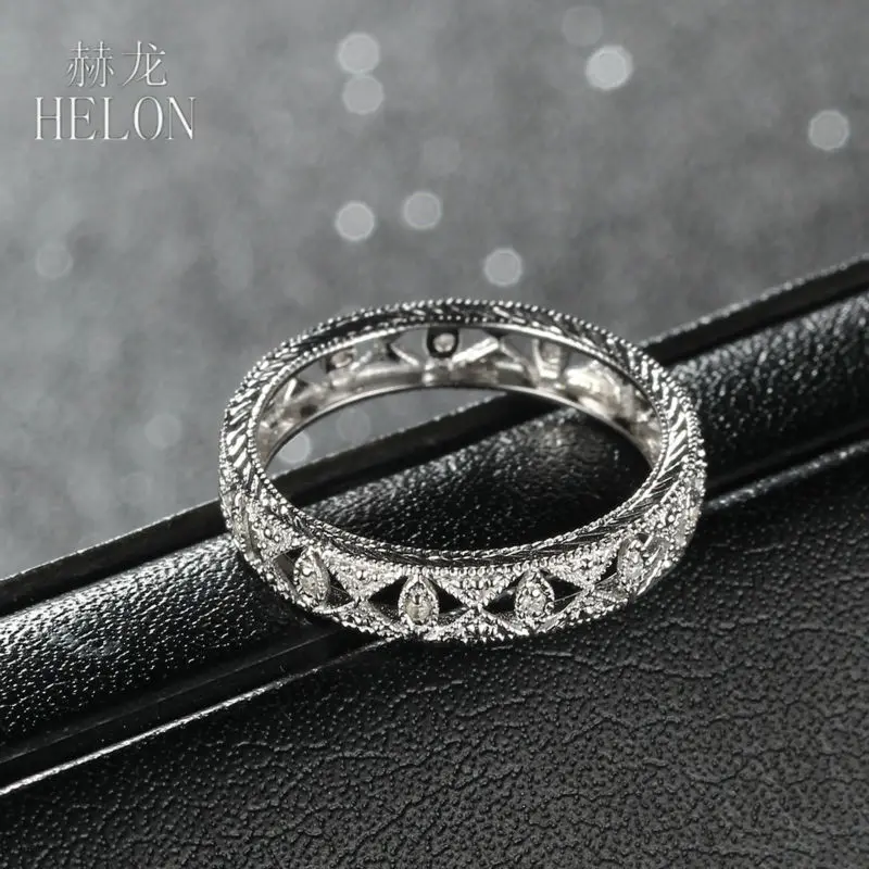 

HELON Diamonds Ring Solid 10K White Gold Natural Diamond Engagement Wedding Women Full Eternity Band Ring Trendy Classic Jewelry