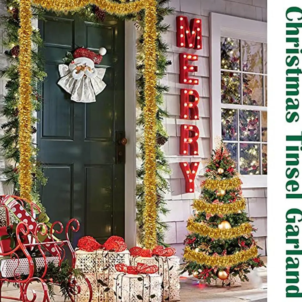 

2m Metallic Foil Star Rattan Tinsel Garland Christmas Gold Party Tree Tinsel Ornaments Decoration Wire Silver Garland D2f6