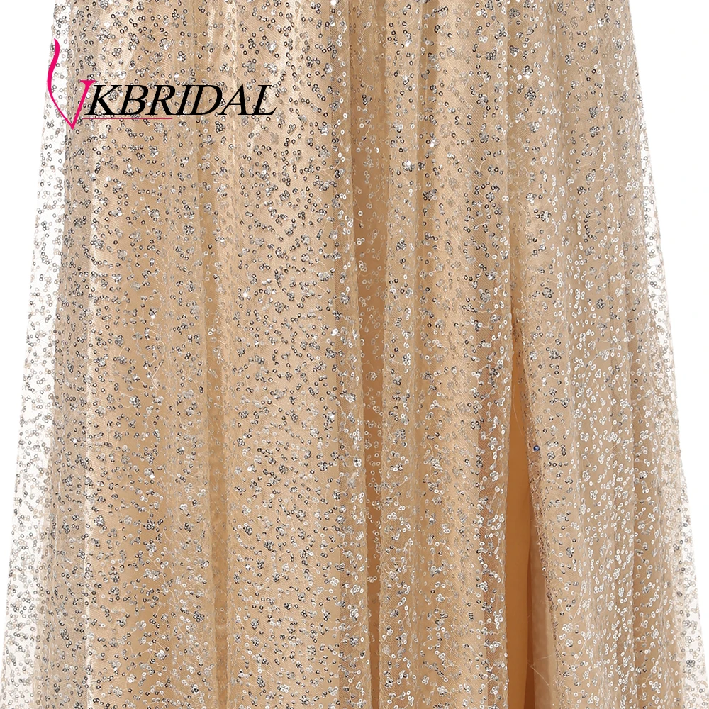 Vkbridal золотистое фото новинка 2020 блестящее платье с высоким разрезом для