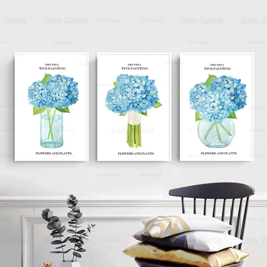 

Elegant Blue Flower Poster Canvas Painting Fresh Bouquet Nordic Wallpaper Art Craft Print Picture Home Bedroom Decoration