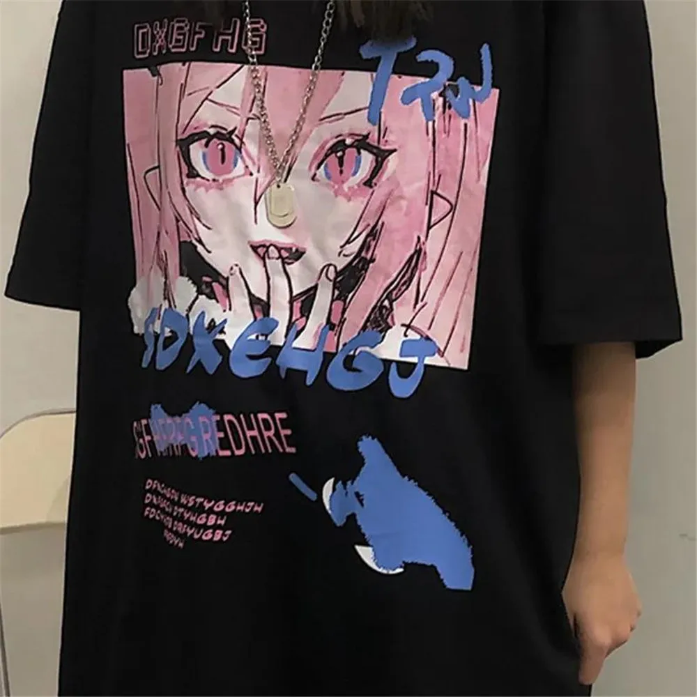 

Black Kawaii Tees Hip Hop White Loose T Shirt Femme Funny Casual Goth Summer Amine Oversize High Street Y2k Tees Tops Female