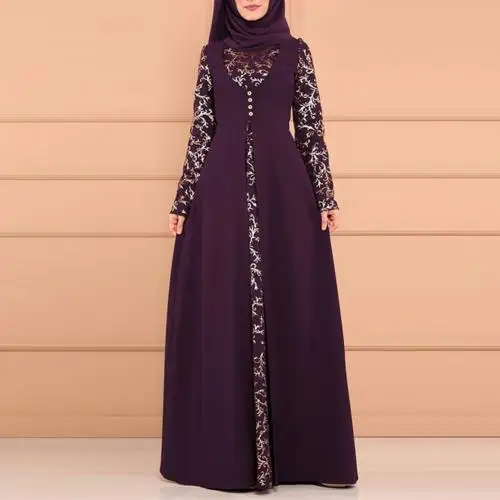 Purplish Red Вечерние элегантные мусульманские женские платья с длинным рукавом Дубай Макси-платье типа кафтан без хиджаба для дам Элегантные Очаровательные платья хит - Цвет: Purplish Red
