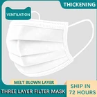 Белые Одноразовые Нетканые 3-слойные маски для лица, дышащая маска с резинкой для наушников, дышащая маска для взрослых, 1050100 шт.