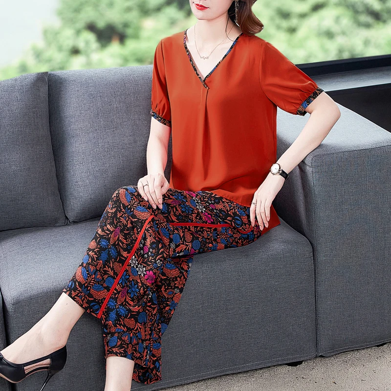 Женский комплект из двух предметов повседневный топа с коротким рукавом и