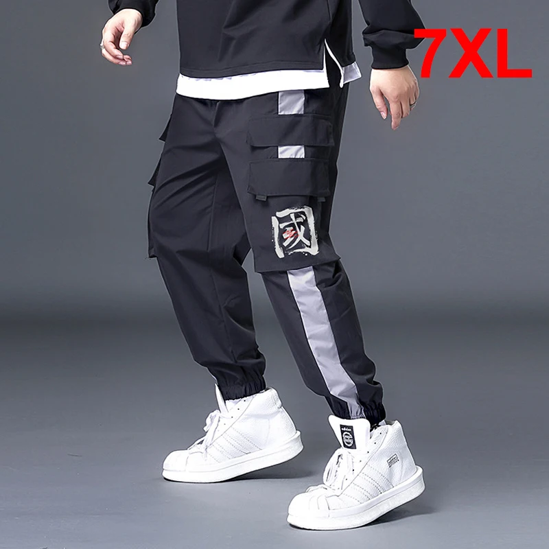 

Baggy Cargo Pants Men Black Joggers Sweatpants Streetwear Fashion Side Patchwork Chinese Print Trousers Male Loose Bottoms HX619