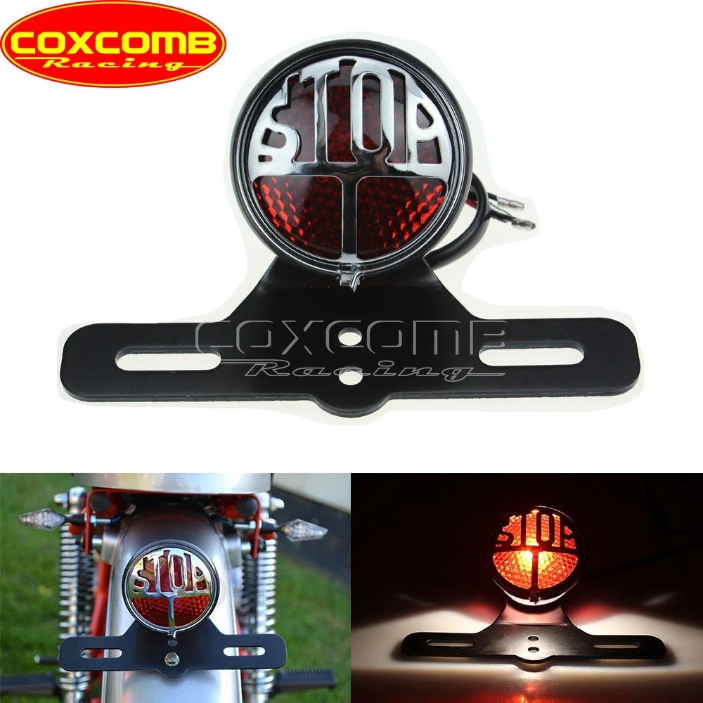 

Motorcycle 12V Old School Taillight Miller Brake Stop Taillight License Plate Light Bracket For Harley Chopper Bobber Cafe Racer