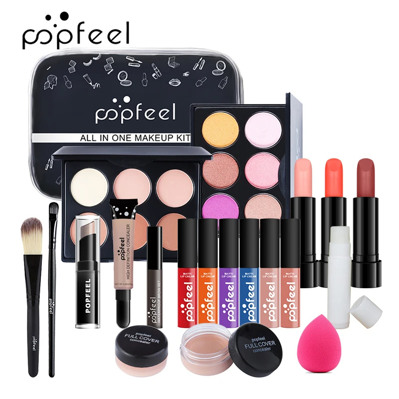 POPFEEL 20PCS All-In-One Cosmetic Bag – Makeup Brushes, Eyeshadow Palette,  Lipgloss(KIT002)