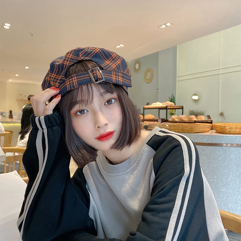 Foux Beret Hat Summer Women Plaid Striped Designer Painter Casquette Octagonal Baker Boy Retro Korean British style New Fashion |
