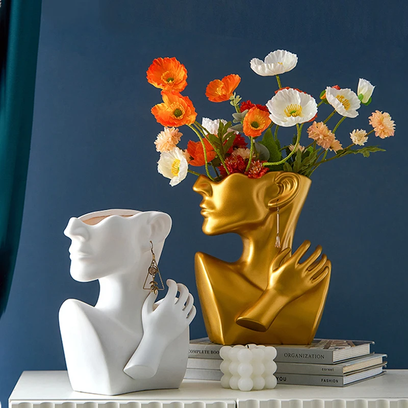 

Creative Portrait Vase Human Head Flower Vases Decorative Nordic Flower Pot Ornament Resin Statue Crafts Home Flowers Art Dercor