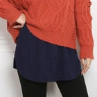 Женская жаккардовая блузка в клетку, темно-синяя трапециевидная юбка из искусственного топа, со съемным подолом и пуговицами, LX9E