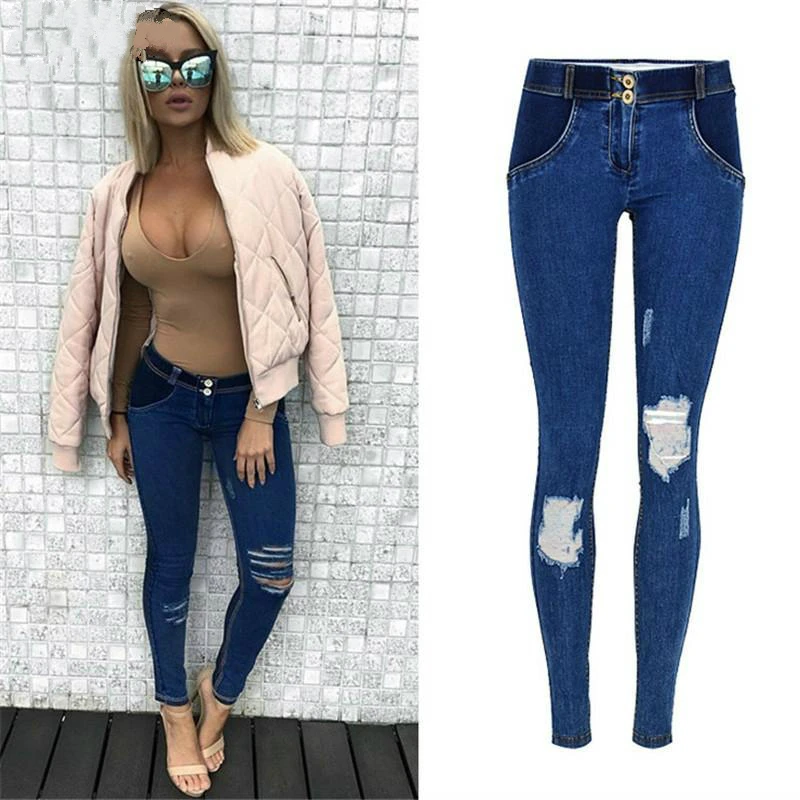 

Sexy Low Waist Pants Woman Jeans Peach Push Up Hip Skinny Denim Plus Size Women Boyfriend Elastic Pantalones Holes Pants