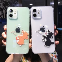 funny cute cartoon dog couple clear phone case for iphone 12 pro max 11 x xs xr 7 8 plus corgi transparent soft shockproof cover