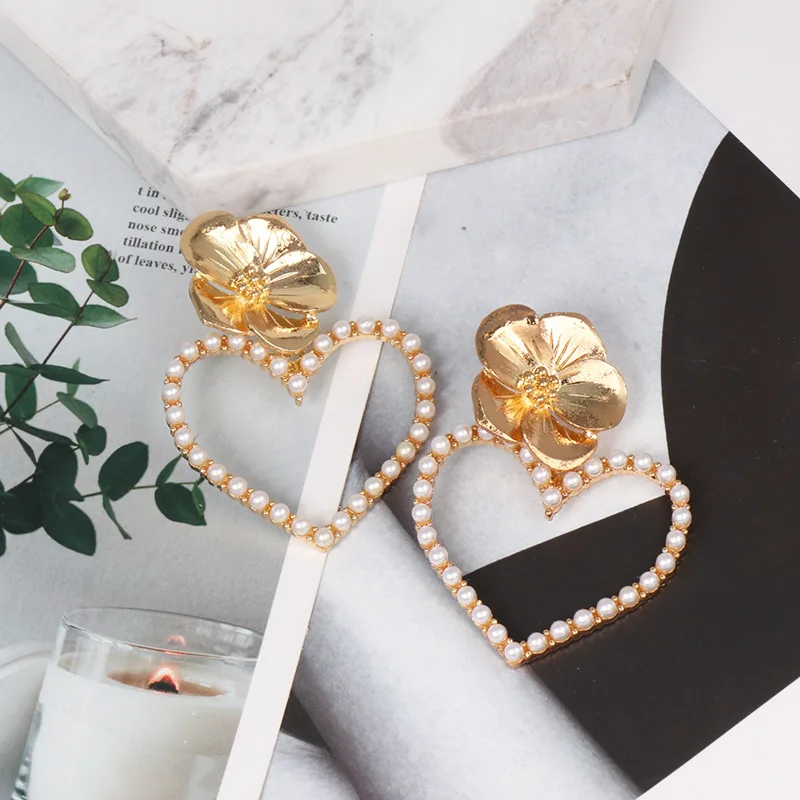 Крупные серьги-подвески в форме сердца для женщин богемные блестящие серьги