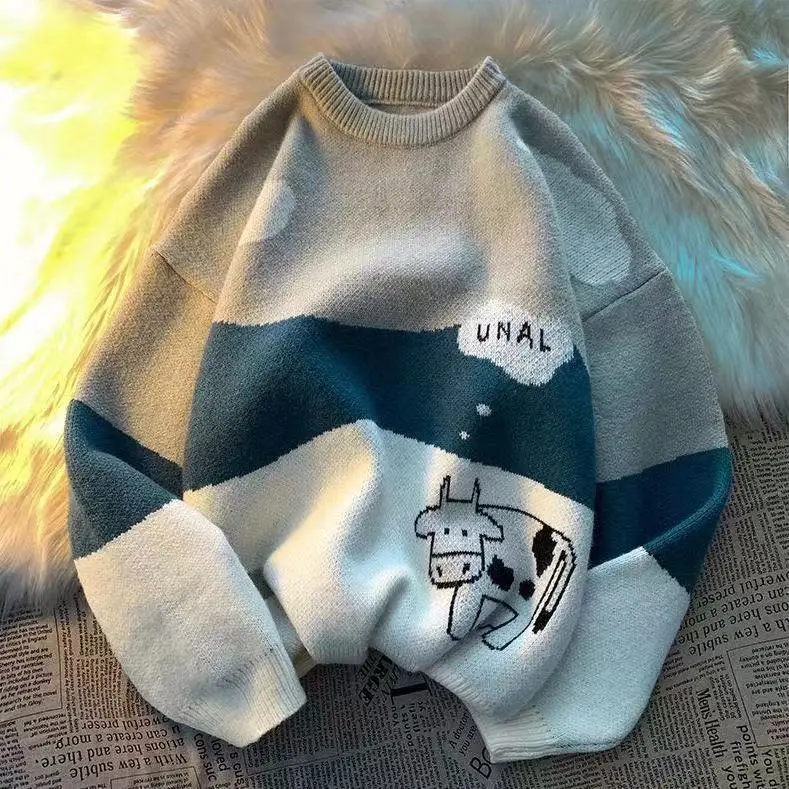 

Autumn and winter to keep warm loose new winter Japanese couple costume ins sweater male students set of head bump color sweater