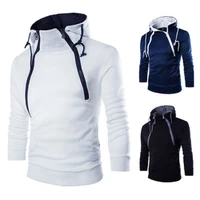 2021 autumn and winter new mens fashion placket double zipper cardigan contrast color hooded jacket mens sweater