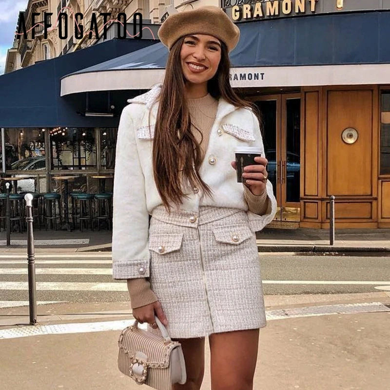 Женский костюм из двух предметов с юбкой и жакетом твида | Женская одежда