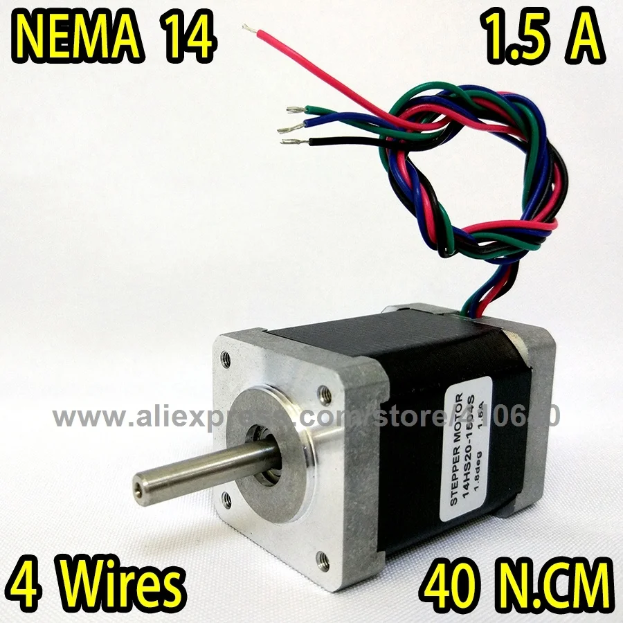 

FREE SHIPPING stepper motor 14HS20-1504S L52mm Nema14 with 1.8deg 1.5 A 40 N.cm with bipolar 4 lead wires