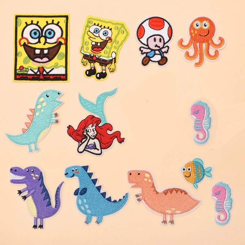 SpongeBob нашивки для одежды стикер одежда милые значки динозавры Parches смайлированный Утюг-на одежду Одежда DIY аксессуар